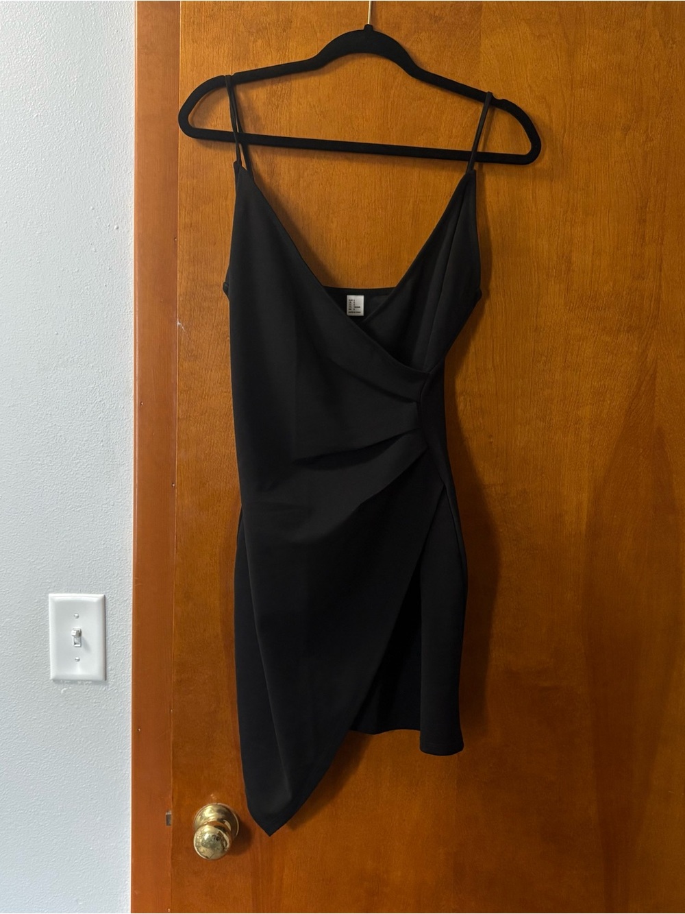 Black Satin Cowl Neck Mini Dress | Asymmetrical Hem | Size Small